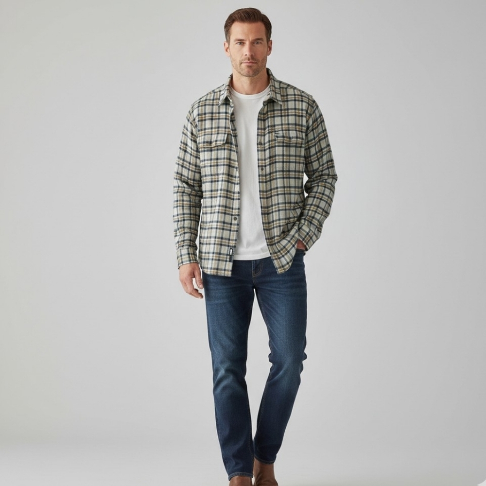 Organic Cotton Long-Sleeved Steersman Shirt Sz XL Plaid Button Up